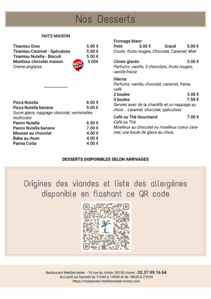 Restaurant Méditerranée Voves - Cartes sur place 2024-5